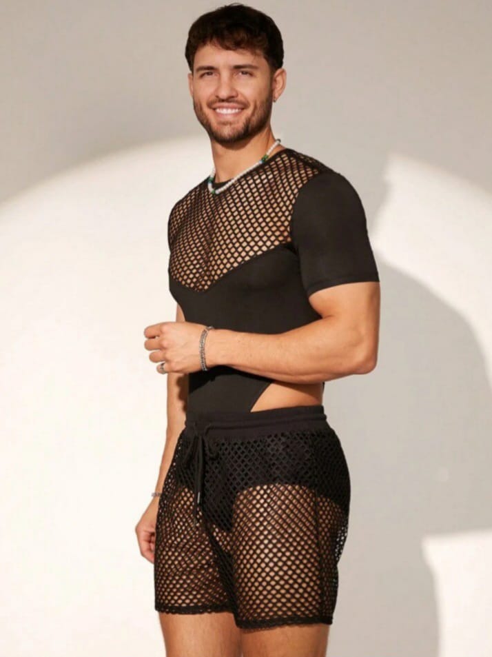 Bonga Boys Men's See Through Mesh Drawstring Sleepwear Shirt & Short And t-shirt & Short Set